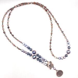 Retired SILPADA 925 Sterling Silver Toggle Necklace Gray Hematite Glass Pearls